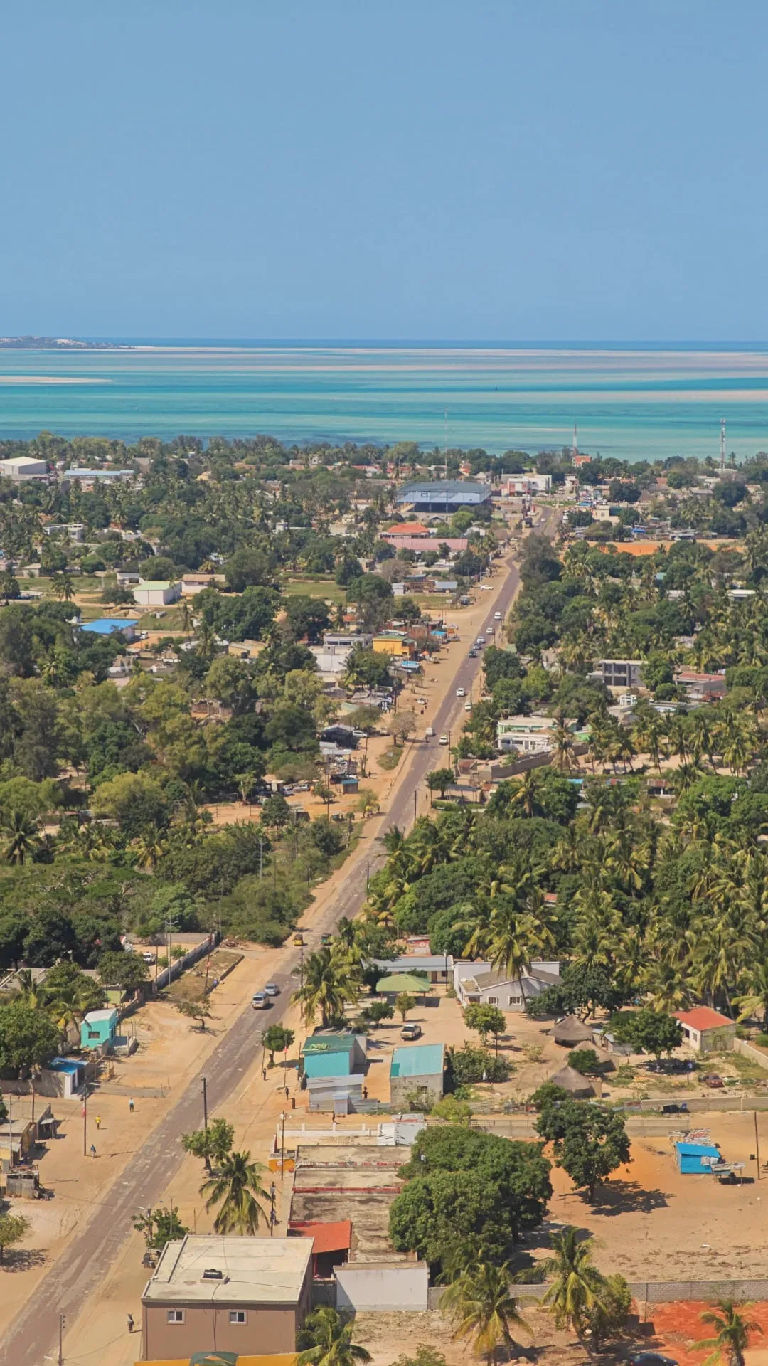 Aerial view over the town of Vilankulo, Mozambique